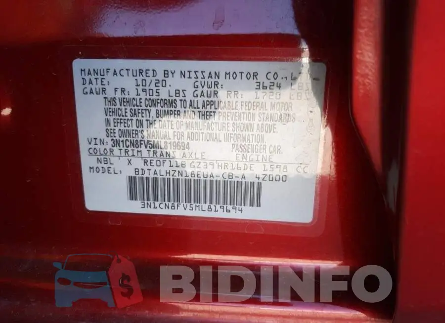 3N1CN8FV5ML819694 Photo# 10