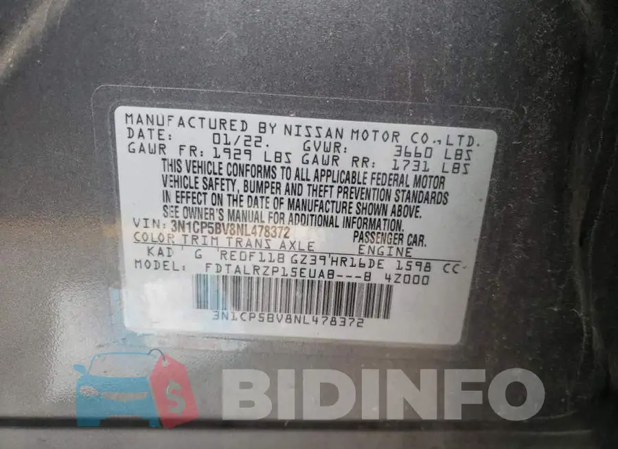 3N1CP5BV8NL478372 Photo# 10