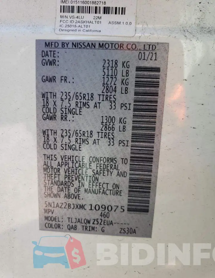 5N1AZ2BJXMC109075 Photo# 10