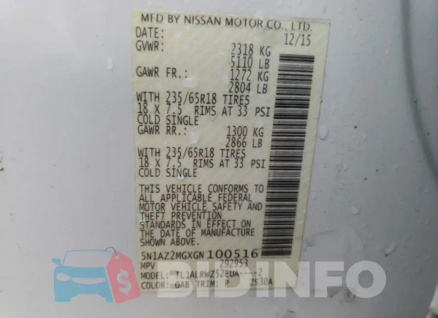 5N1AZ2MGXGN100516 Photo# 10