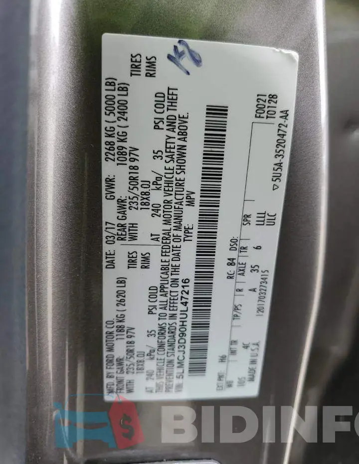 5LMCJ3D90HUL47216 Photo# 10