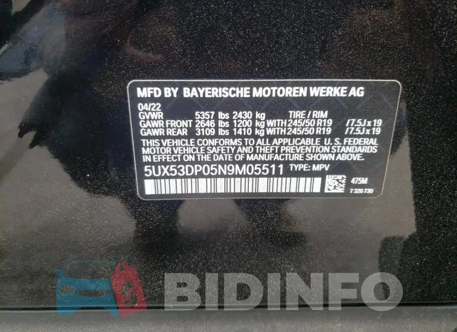 5UX53DP05N9M05511 Photo# 10