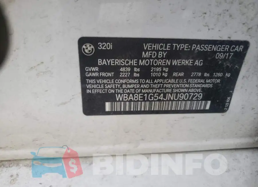 WBA8E1G54JNU90729 Photo# 10