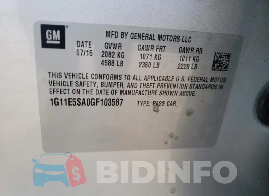 1G11E5SA0GF103587 Photo# 10