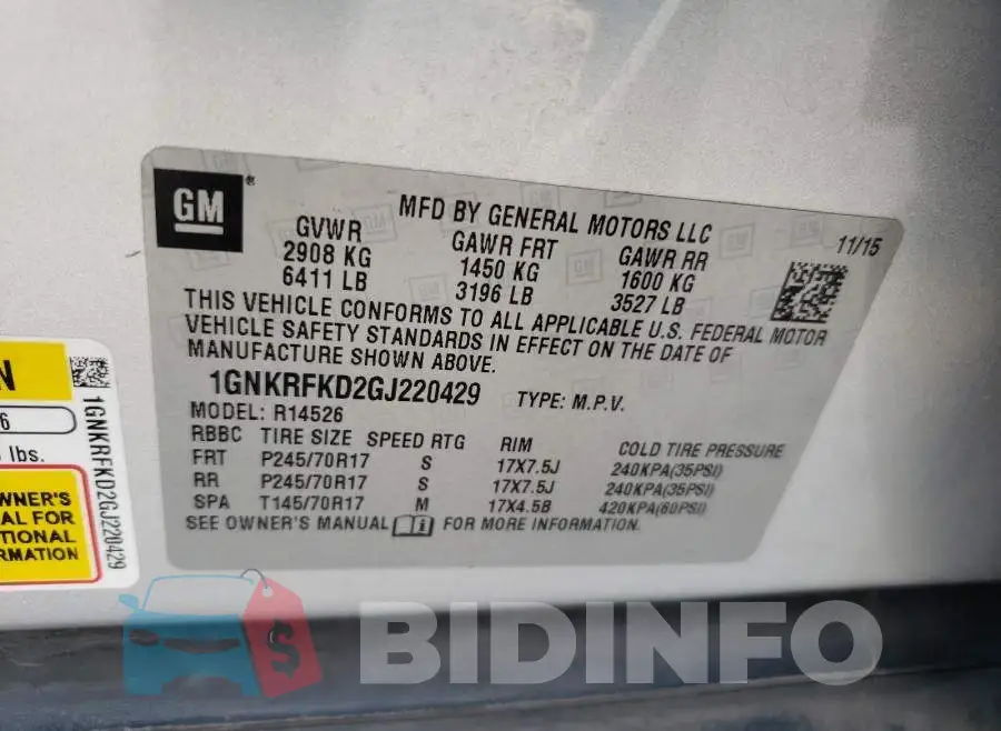 1GNKRFKD2GJ220429 Photo# 10