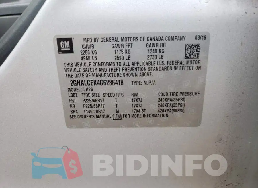 2GNALCEK4G6286418 Photo# 10