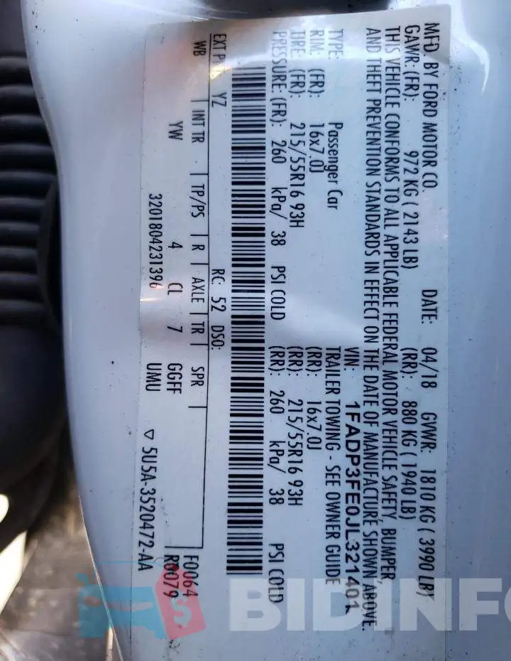 1FADP3FE0JL321401 Photo# 10