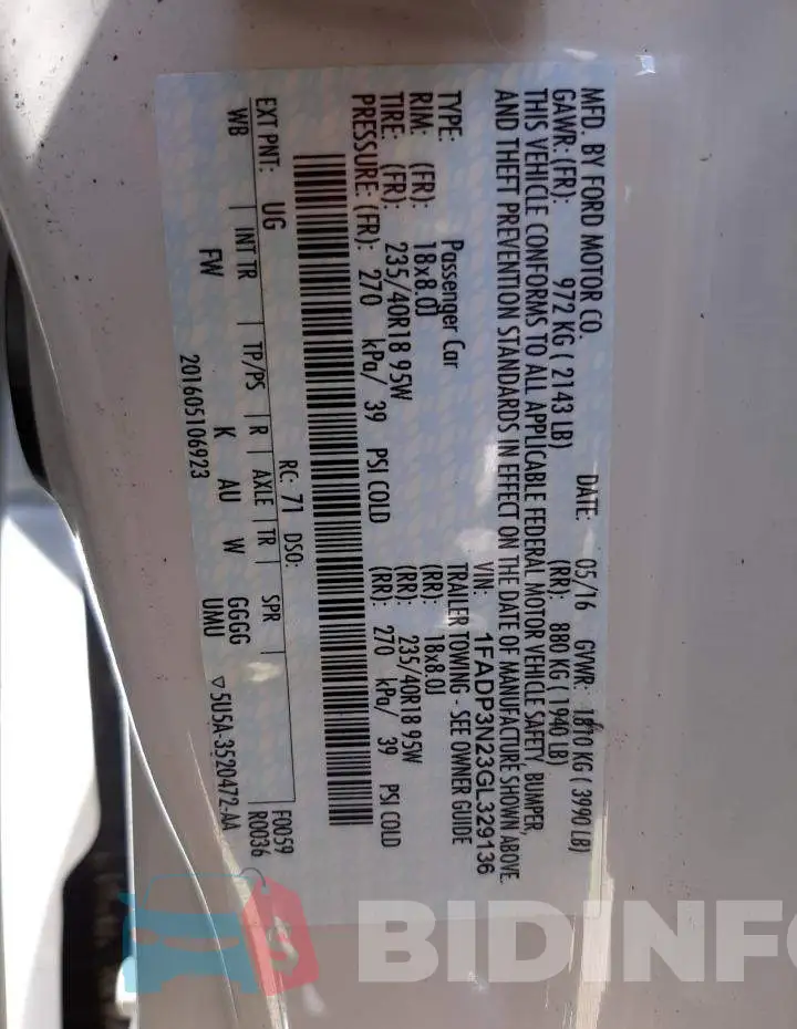 1FADP3N23GL329136 Photo# 10