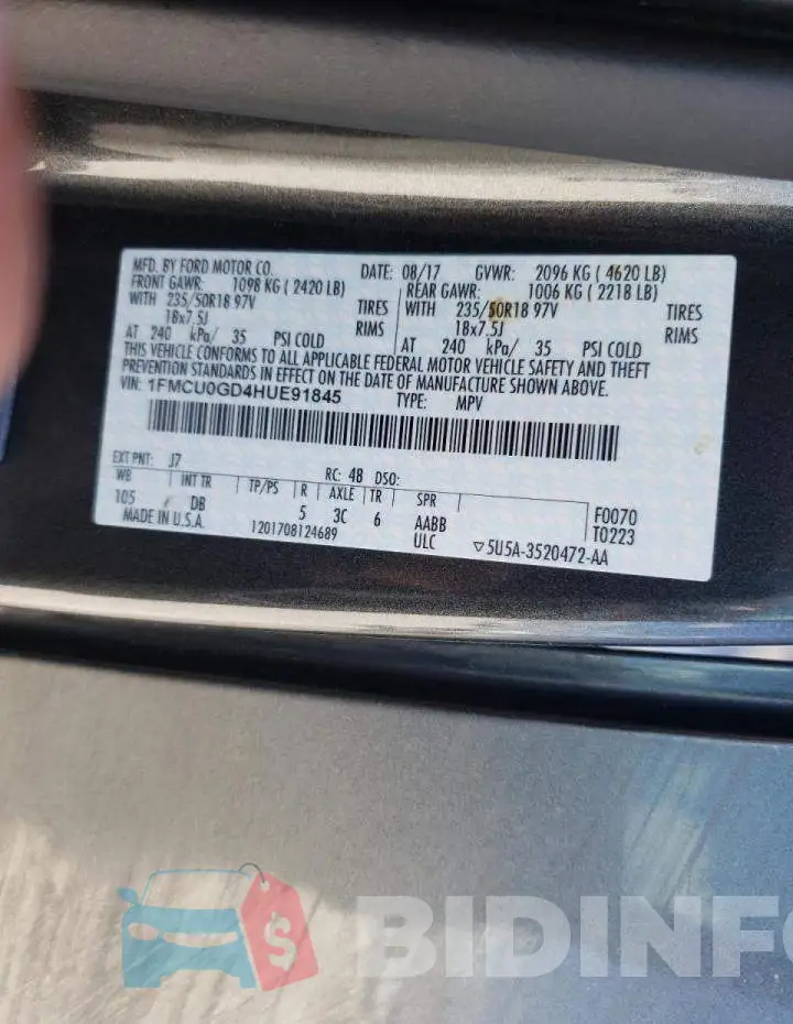 1FMCU0GD4HUE91845 Photo# 10