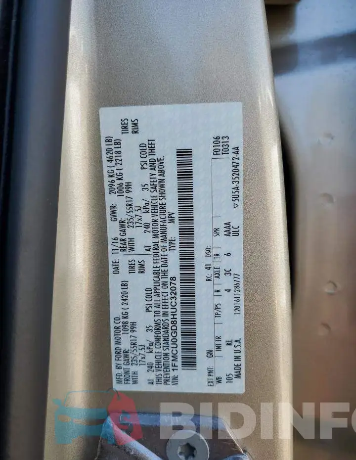 1FMCU0GD8HUC32078 Photo# 10
