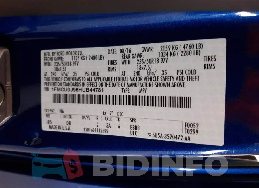 1FMCU0J96HUB44781 Photo# 10