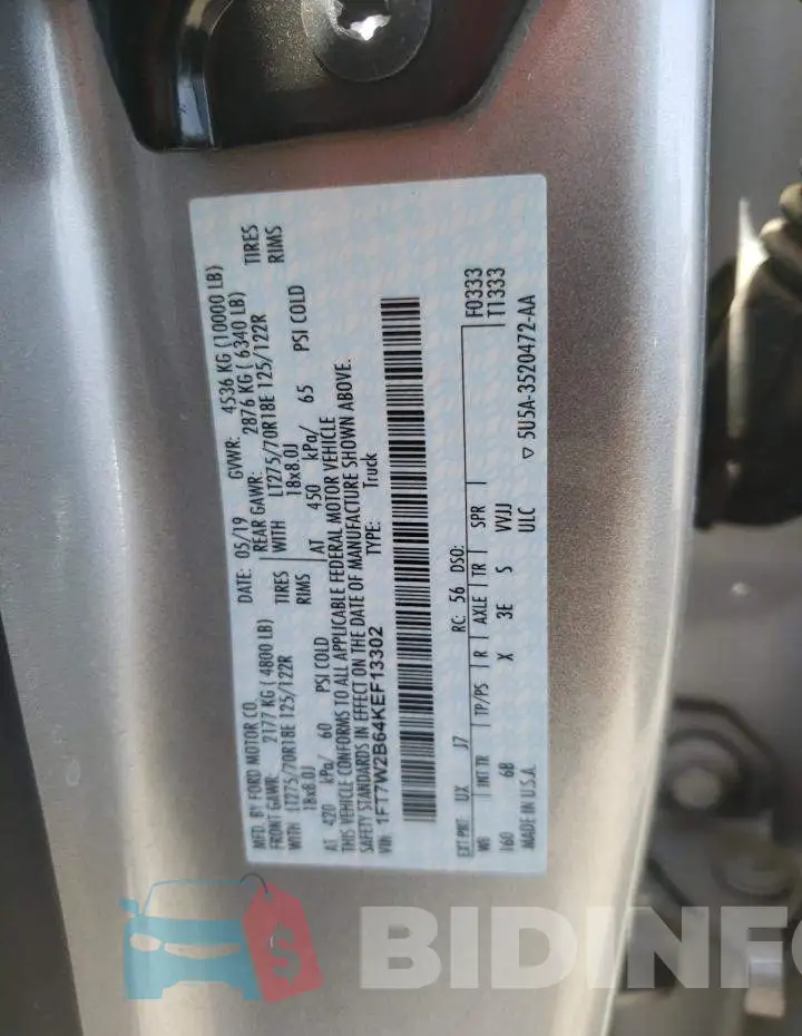 1FT7W2B64KEF13302 Photo# 10