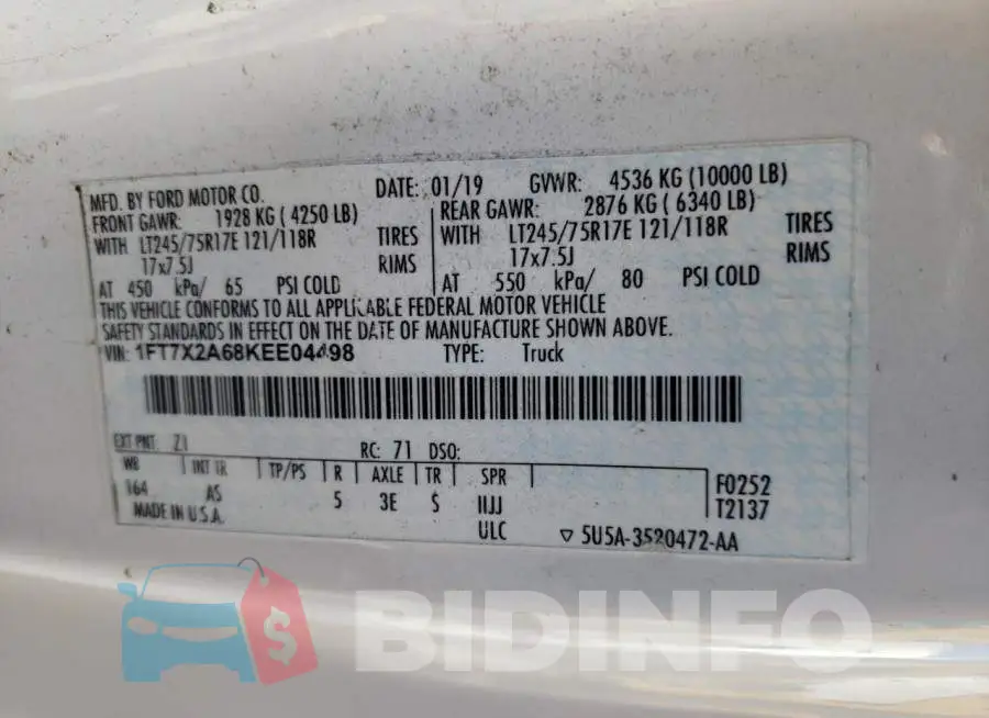1FT7X2A68KEE04498 Photo# 10