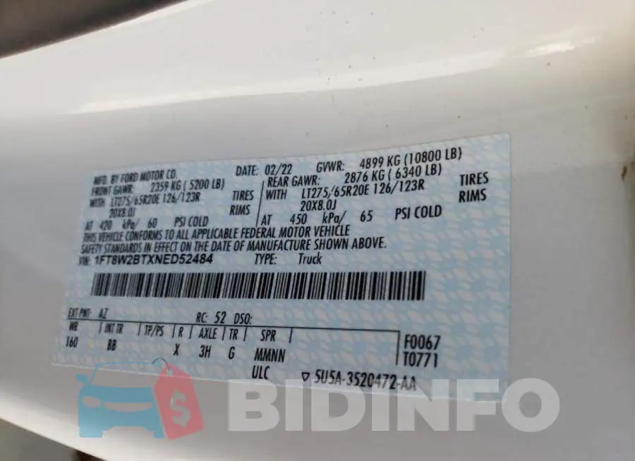 1FT8W2BTXNED52484 Photo# 10
