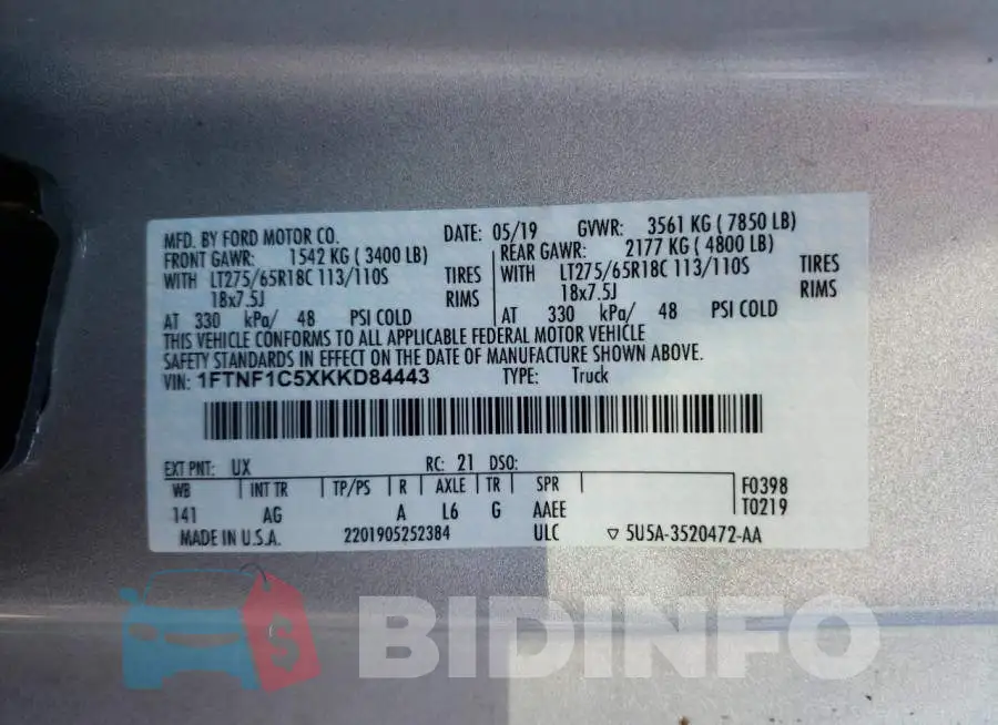 1FTNF1C5XKKD84443 Photo# 10