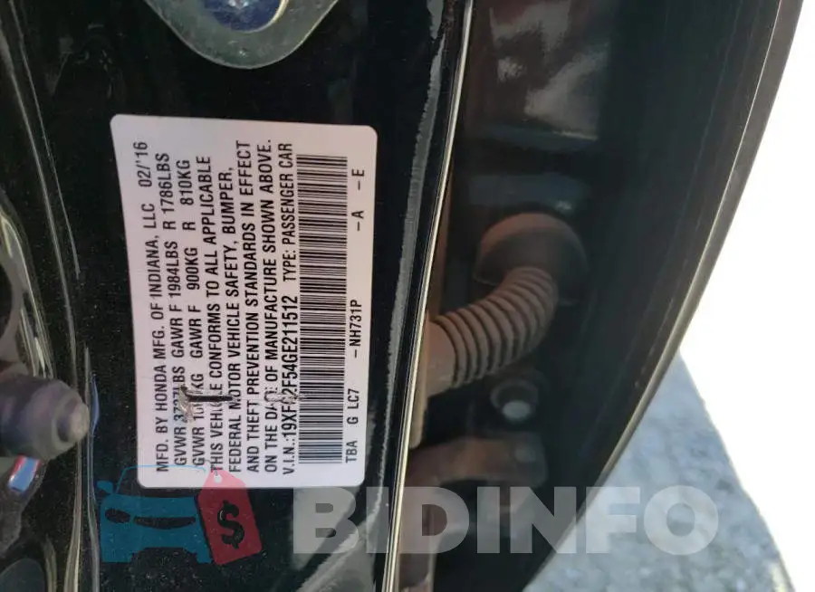 19XFC2F54GE211512 Photo# 10