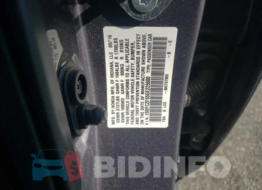 19XFC2F55GE225600 Photo# 10