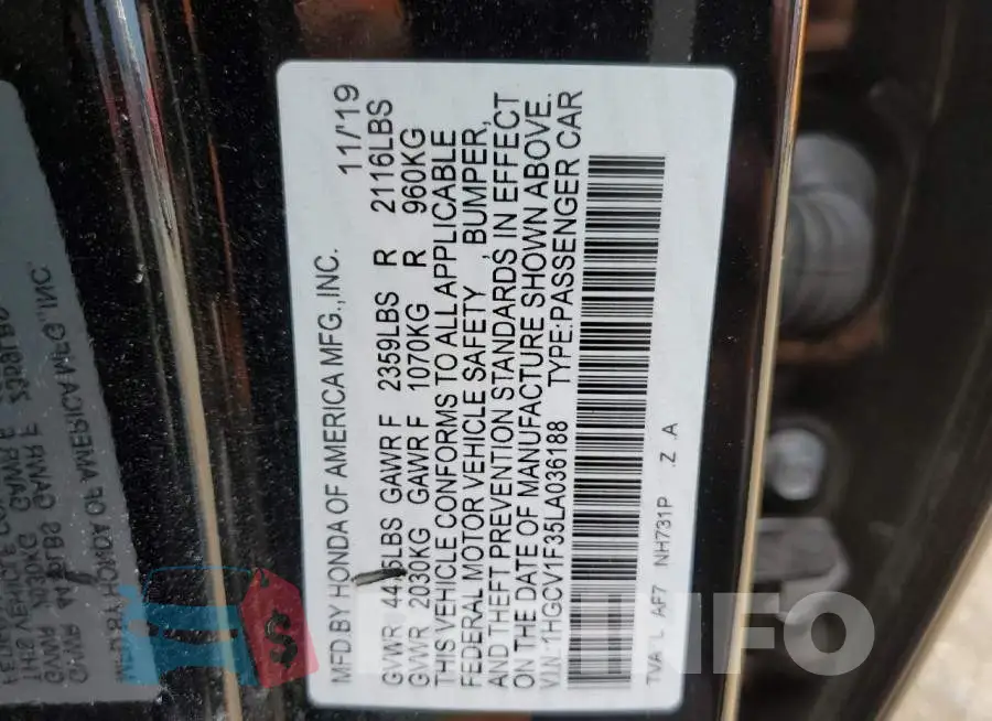 1HGCV1F35LA036188 Photo# 10