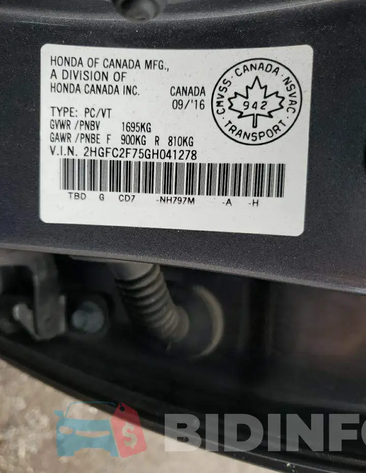 2HGFC2F75GH041278 Photo# 10