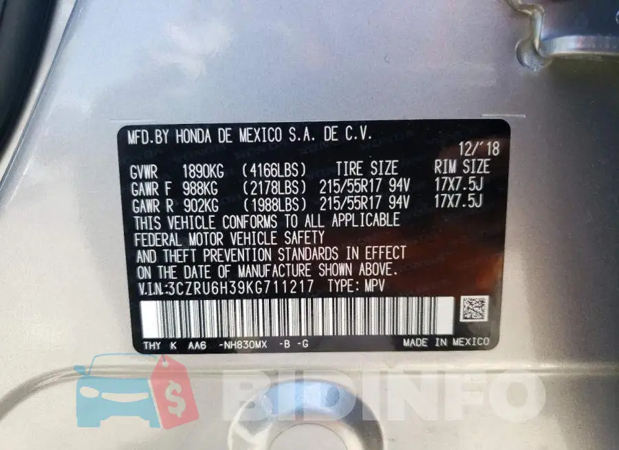 3CZRU6H39KG711217 Photo# 10