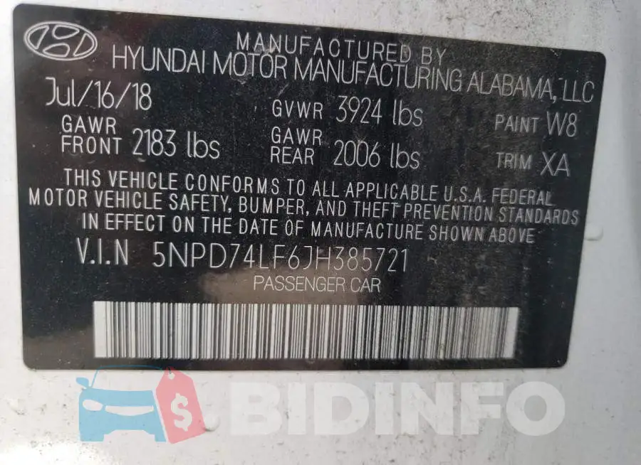 5NPD74LF6JH385721 Photo# 10