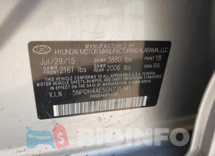 5NPDH4AE5GH735341 Photo# 10