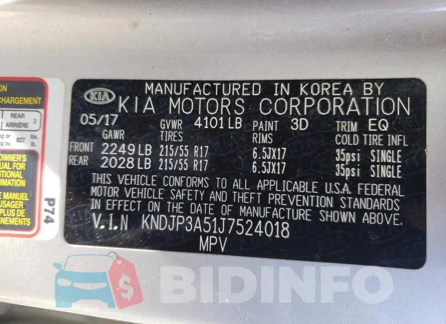 KNDJP3A51J7524018 Photo# 10