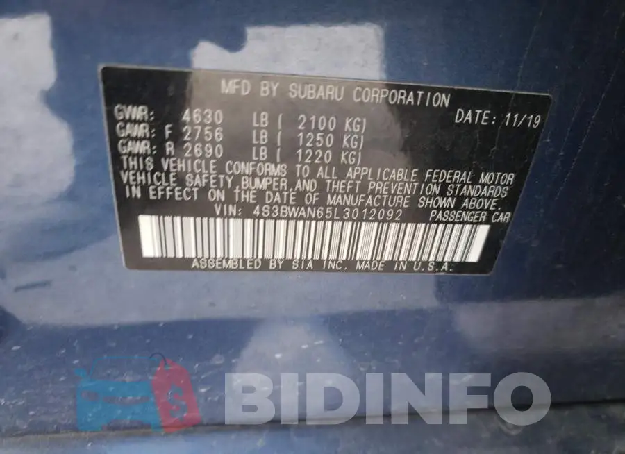 4S3BWAN65L3012092 Photo# 10