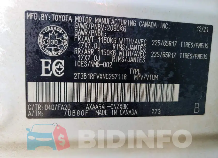2T3B1RFVXNC257118 Photo# 10