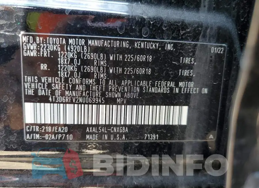 4T3D6RFV2NU069945 Photo# 10