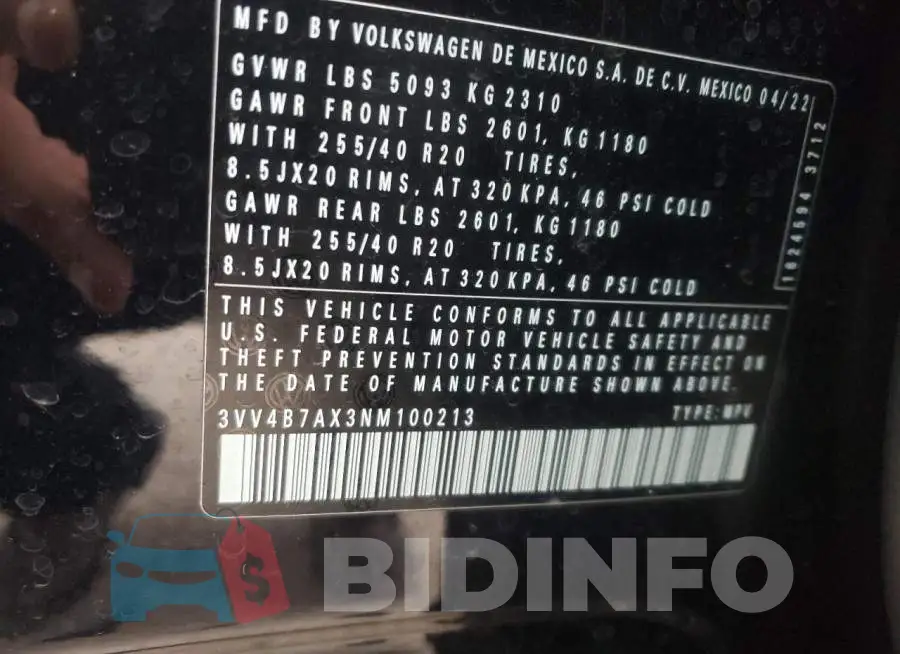3VV4B7AX3NM100213 Photo# 10