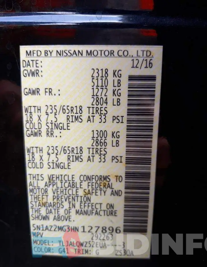 5N1AZ2MG3HN127896 Photo# 10