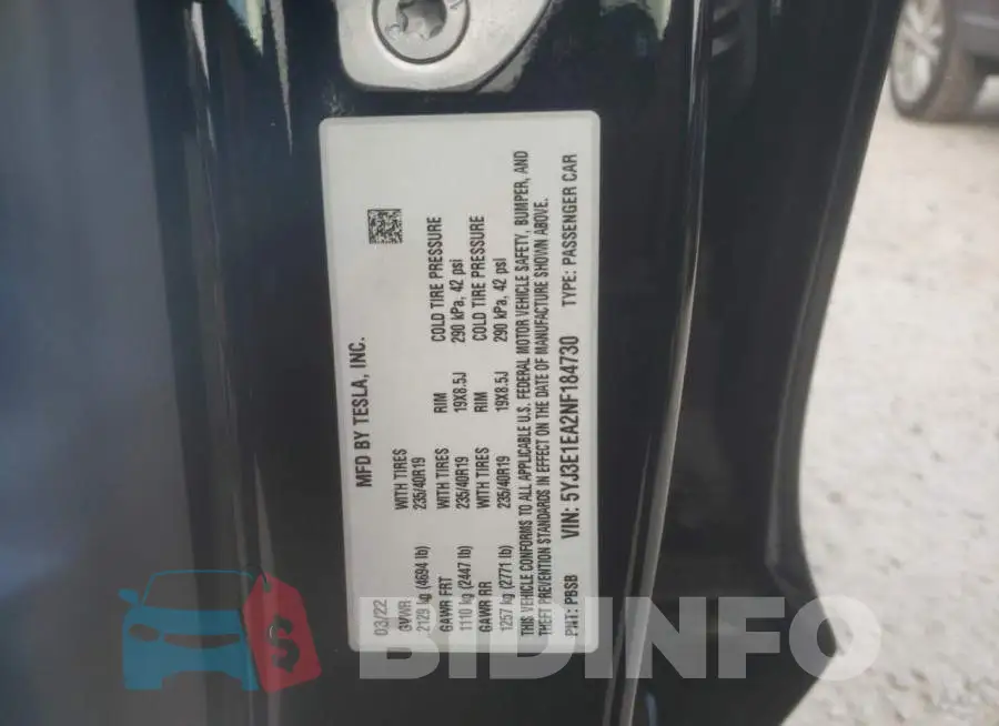 5YJ3E1EA2NF184730 Photo# 10
