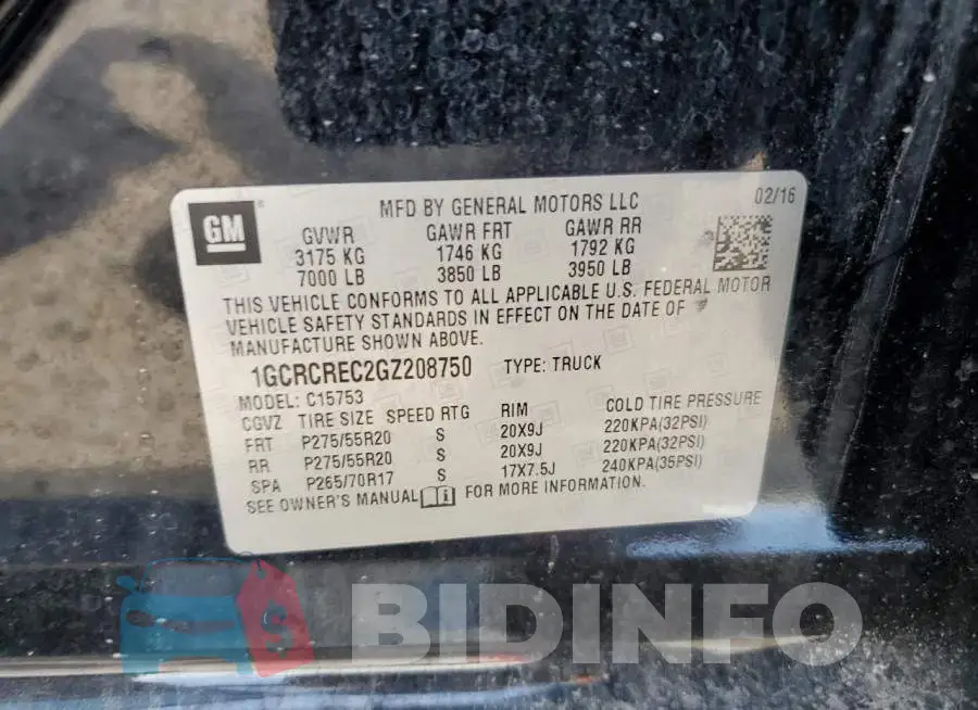 1GCRCREC2GZ208750 Photo# 10