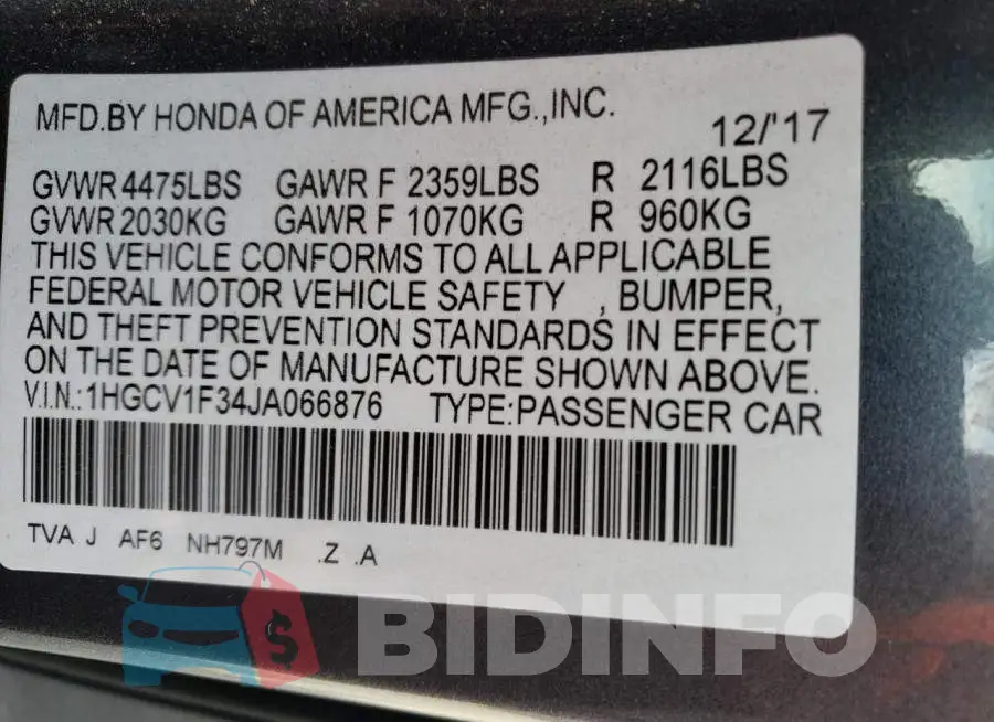 1HGCV1F34JA066876 Photo# 10