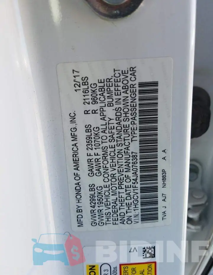 1HGCV1F54JA076387 Photo# 10