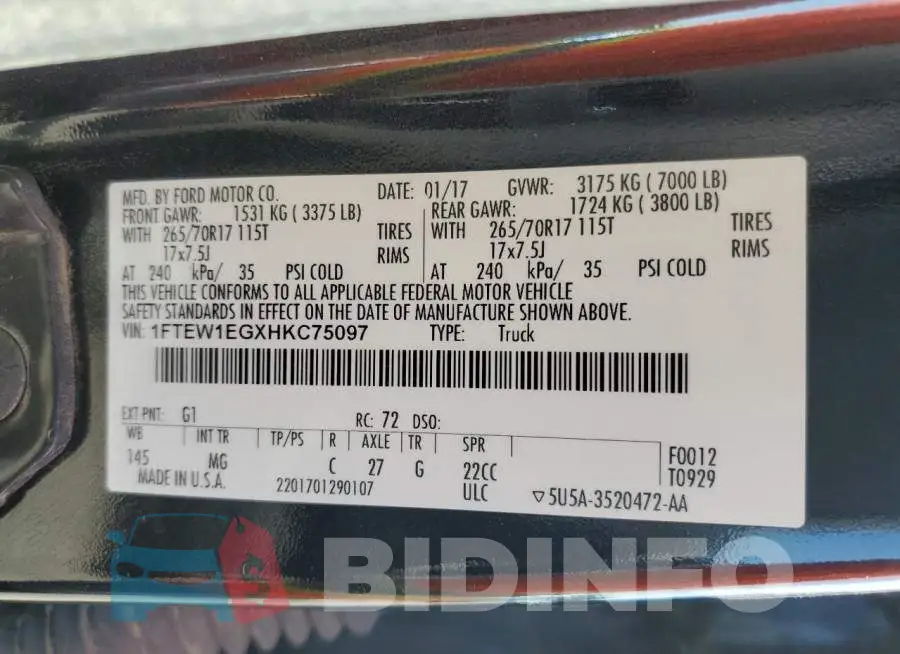 1FTEW1EGXHKC75097 Photo# 10