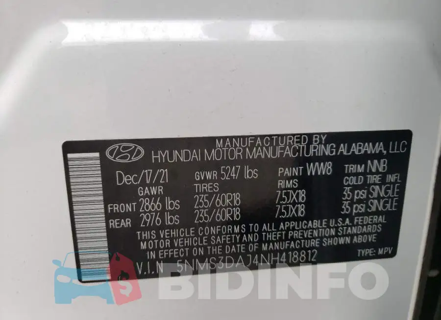 5NMS3DAJ4NH418812 Photo# 10