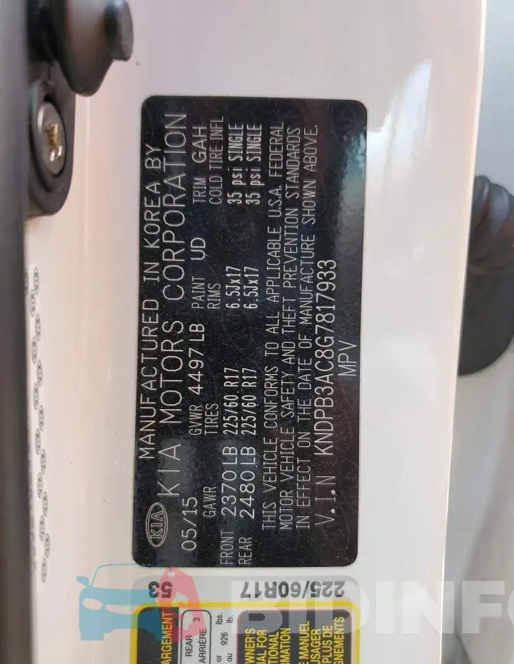 KNDPB3AC8G7817933 Photo# 10