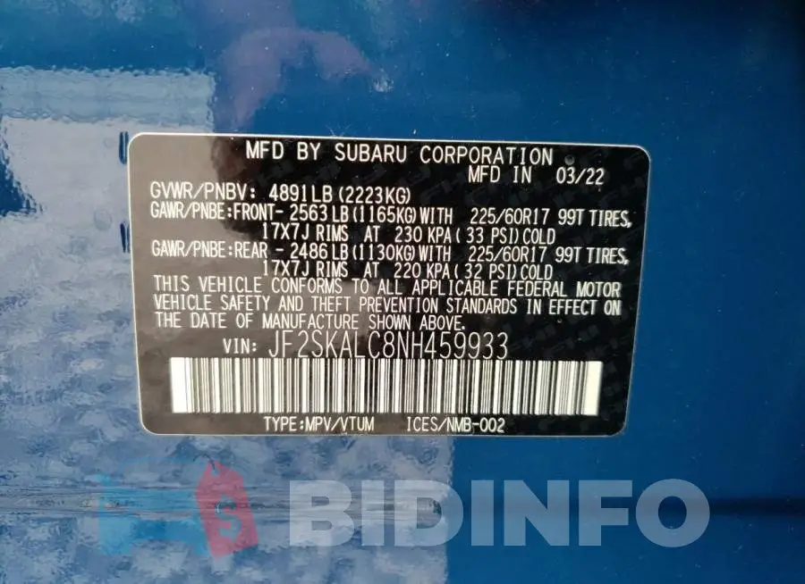 JF2SKALC8NH459933 Photo# 10