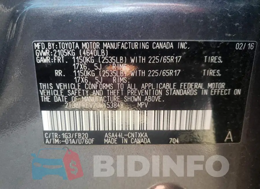 2T3BFREV2GW453848 Photo# 10