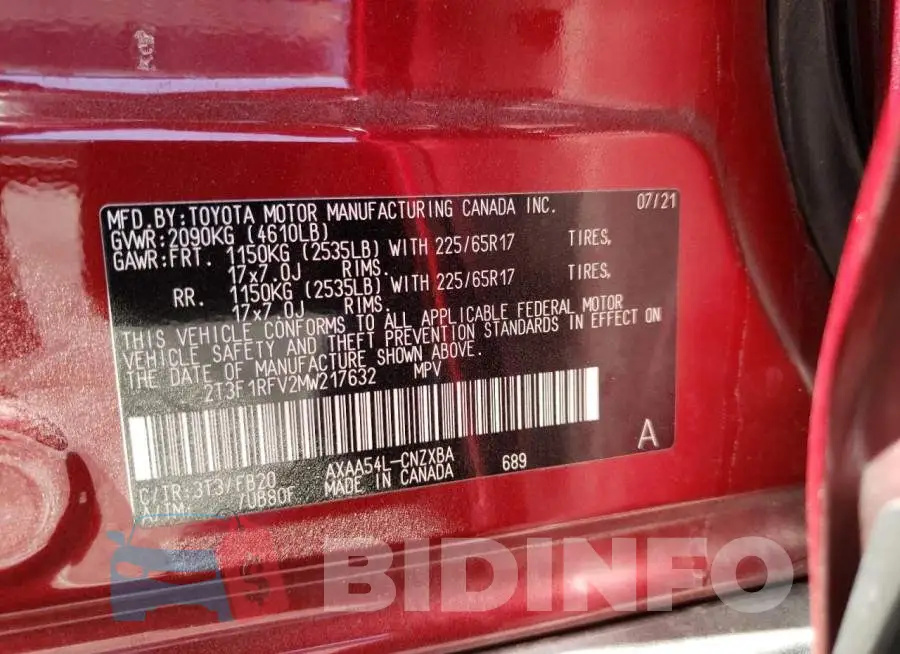 2T3F1RFV2MW217632 Photo# 10