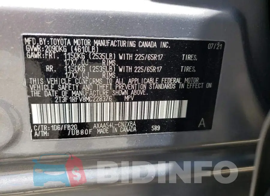 2T3F1RFV8MC228376 Photo# 10