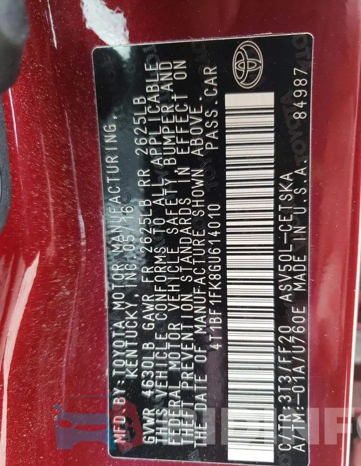 4T1BF1FK8GU614010 Photo# 10
