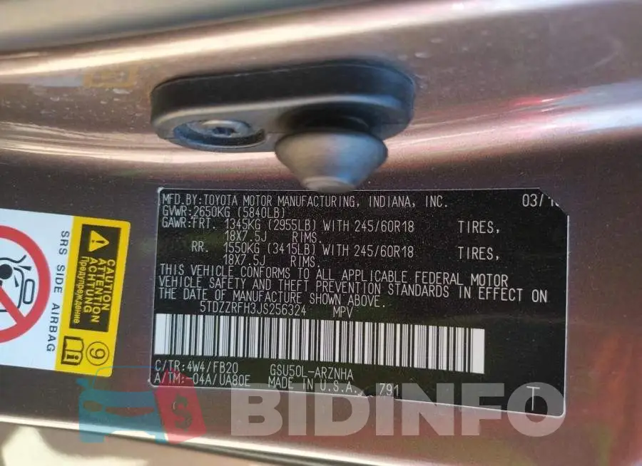 5TDZZRFH3JS256324 Photo# 10