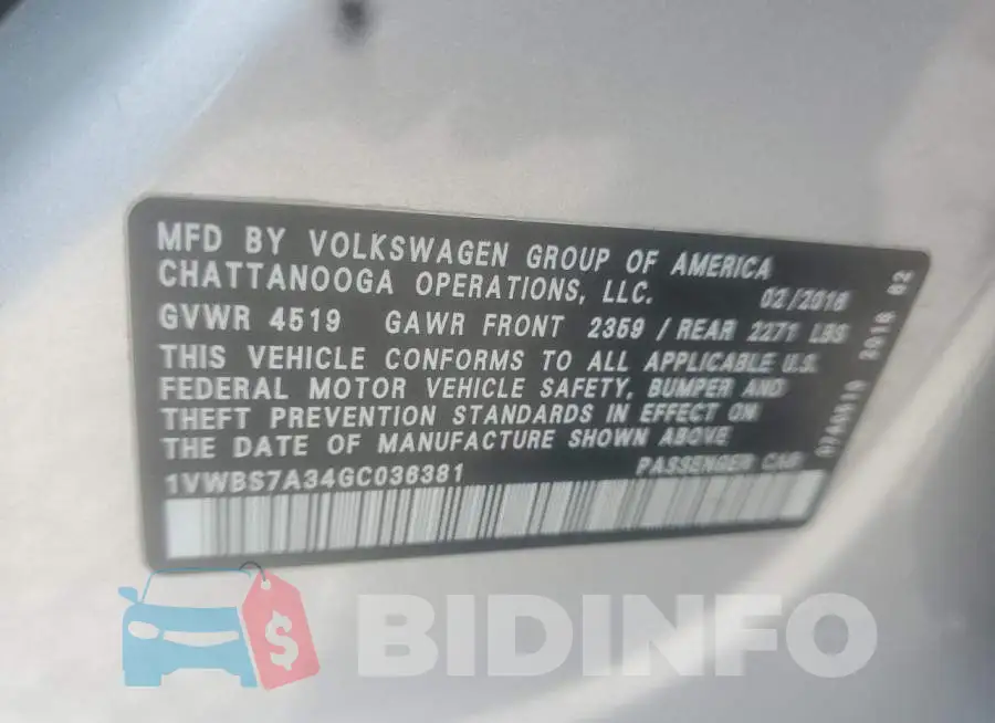 1VWBS7A34GC036381 Photo# 10