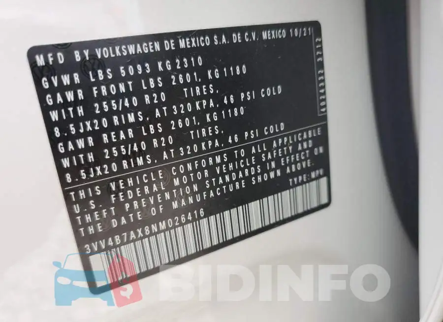 3VV4B7AX8NM026416 Photo# 10
