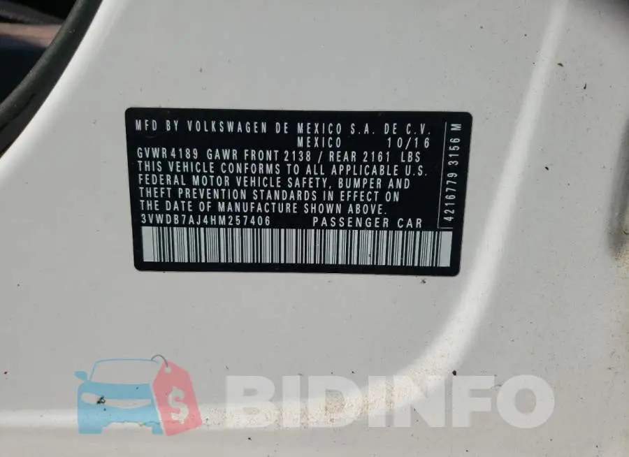 3VWDB7AJ4HM257406 Photo# 10