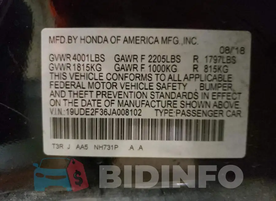 19UDE2F36JA008102 Photo# 10