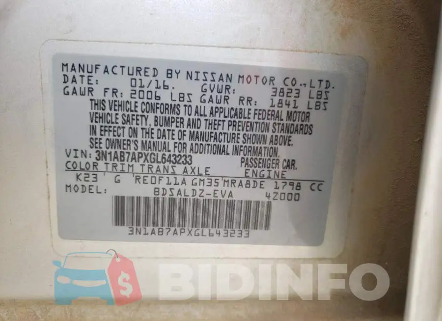 3N1AB7APXGL643233 Photo# 10